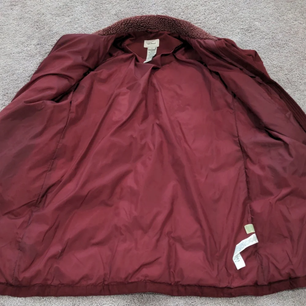 LL BEAN Microsuede Goose Down Quilted Maroon Coat Parka Jacket - Picture 7 of 8